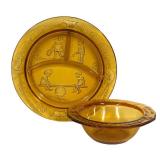 D3 - Vintage Indiana Glass Mother Goose Amber Glass Nursery Rhyme Set