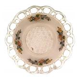 D4 - Antique Lancaster Pink Satin Depression Glass Open Work Bowl Underplate 9"