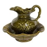 D4 - Vintage McCoy Pottery Olive Green Pitcher & Basin Set 1962