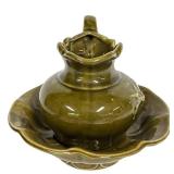 D4 - Vintage McCoy Pottery Olive Green Pitcher & Basin Set 1962