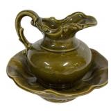 D4 - Vintage McCoy Pottery Olive Green Pitcher & Basin Set 1962