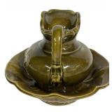 D4 - Vintage McCoy Pottery Olive Green Pitcher & Basin Set 1962