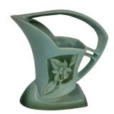 D5 - Vintage Roseville Pottery Silhouette Basket Blue-Green Matte Glaze