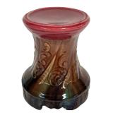 H4 -Vintage Pedestal Brush-McCoy Pottery Jardinière Base pottery piece featuring a blended glaze with a red top