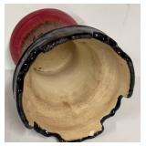 H4 -Vintage Pedestal Brush-McCoy Pottery Jardinière Base pottery piece featuring a blended glaze with a red top
