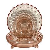H6 - Vintage Anchor Hocking Pink Depression Glass Sherbet Plate & Bowl (Lot of 2)