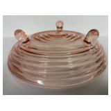 H6 - Vintage Anchor Hocking Pink Depression Glass Sherbet Plate & Bowl (Lot of 2)