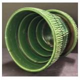 C4 - Vintage McCoy Planter Trio - Grecian Line Pedestal & Basketweave Planters