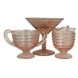 M1 - Vintage Duncan & Miller Ripple Pink Glass 3-piece Set