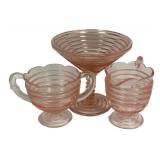 M1 - Vintage Duncan & Miller Ripple Pink Glass 3-piece Set