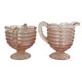 M1 - Vintage Duncan & Miller Ripple Pink Glass 3-piece Set