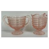 M1 - Vintage Duncan & Miller Ripple Pink Glass 3-piece Set
