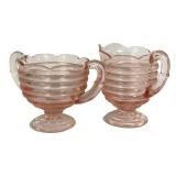 M1 - Vintage Duncan & Miller Ripple Pink Glass 3-piece Set