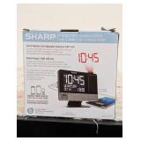 Projection with Usb Charge Table Clock Black - Sharp: Modern LED Display, Snooze, Wall Projection Feature