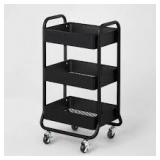 3 Tier Metal Utility Cart Black - Brightroom™: Rolling Storage Trolley with Wheels, Powder-Coated, Rust-Resistant