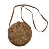 Vintage Brown Rattan Circle Cross Body Purse Handmade