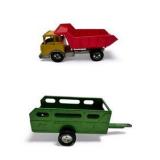 Vintage Hubley Kiddie Toy Diecast Metal Dump Truck & Ny-Lint Cattle Trailer