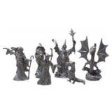 Fantasy Mini Figure Lot Winged Dragon Wizard Mage Sorcerer 6 Pc Silver Tone