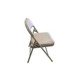 4 Uline H-2522 Padded Folding Chairs - Tan Vinyl Seat and Back