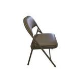 4 Uline H-2522 Padded Folding Chairs - Tan Vinyl Seat and Back
