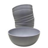 Kitchen Lot - Calphalon Pans, Glass Lid, 9 Gray Bowls & Snowman Oven Mitt