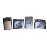 Lot of 4 Vintage Pocket Lighters – Silver Tone, Wilbert Advertising & Flip Top Styles