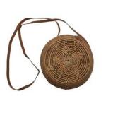 Vintage Brown Rattan Circle Cross Body Purse Handmade