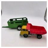 Vintage Hubley Kiddie Toy Diecast Metal Dump Truck & Ny-Lint Cattle Trailer