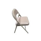 4 Uline H-2522 Padded Folding Chairs - Tan Vinyl Seats and Backs