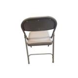 4 Uline H-2522 Padded Folding Chairs - Tan Vinyl Seat and Back