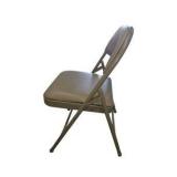 4 Uline H-2522 Padded Folding Chairs - Tan Vinyl Seat and Back