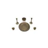 Brass Tone Seashell Decor Set - Candle Holders, Tray & Shell Pieces