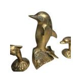 Brass Dolphin / Sea Life Figurine Set - 3 Pieces