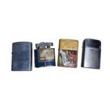 Lot of 4 Vintage Pocket Lighters – Zippo Style, Lift Arm & Decorative Designs