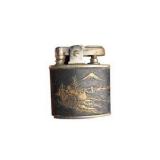 Vintage Lift-Arm Pocket Lighter With Japanese Mt. Fuji Village Scene Design