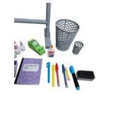 Doll School Classroom Accessories Lot - Desk, Trash Cans, Notebooks, Pens, Bowling Pins & Supplies