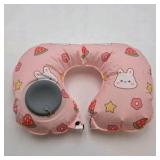 Inflatable Travel Neck Pillow Green Blue and Pink  Cartoon Pattern with Built-In Hand Pump