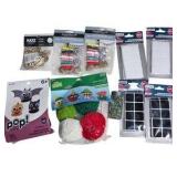 Mixed Craft Supplies Lot - Pom-Pom Kits, Hook & Loop Fasteners, Glitter & Photo Hanger Lines