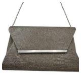 Lulu Townsend Silver Sparkling Foldpver Clutch With Chain Strap New With Tags