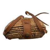 Vintage Brown Rattan Circle Cross Body Purse Handmade