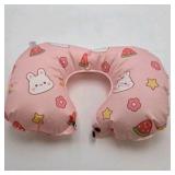 Inflatable Travel Neck Pillow Green Blue and Pink  Cartoon Pattern with Built-In Hand Pump