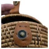 Vintage Brown Rattan Circle Cross Body Purse Handmade