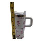 Lot Of 2 Tumblers With Handles Floral Design