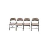 4 Uline H-2522 Padded Folding Chairs - Tan Vinyl Seat and Back