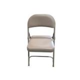 4 Uline H-2522 Padded Folding Chairs - Tan Vinyl Seat and Back