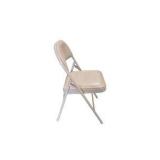 4 Uline H-2522 Padded Folding Chairs - Tan Vinyl Seat and Back