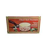 Pair of Vintage Strawberries ’n Cream 1 Qt Open Saucepans – Porcelain on Steel Cookware, Boxed