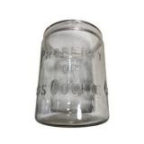 Large Glass Cookie Jar “Property of Mom’s Cookie Co.” Embossed Storage Jar