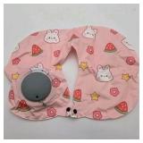 Inflatable Travel Neck Pillow Green Blue and Pink  Cartoon Pattern with Built-In Hand Pump