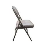 4 Uline H-2522 Padded Folding Chairs - Tan Vinyl Seat and Back